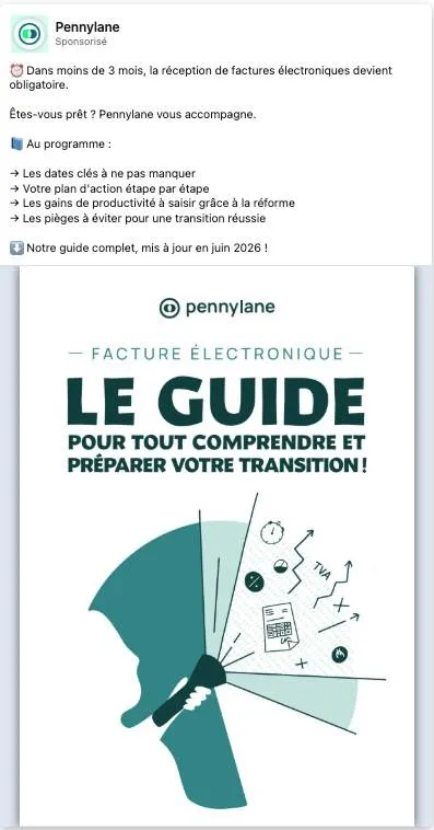 Publicité LinkedIn Pennylane : Facture électronique obligatoire dans 3 mois, guide réforme
