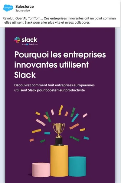 Publicité LinkedIn Salesforce Slack : Name dropping Revolut OpenAI TomTom, ebook 8 entreprises européennes